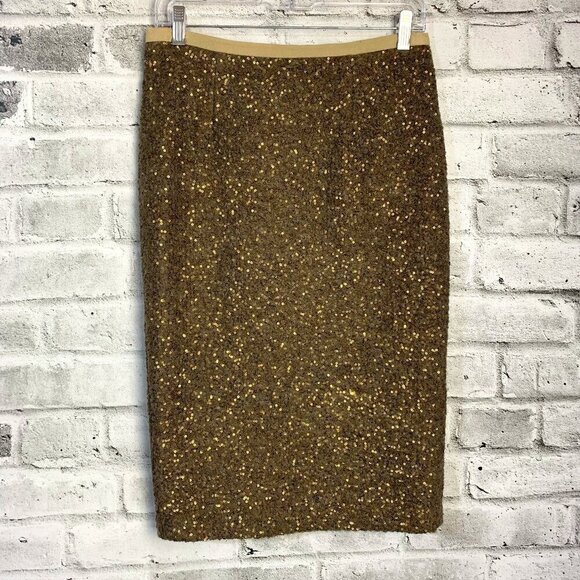 Anthropologie Pink Martini Sparkly Champagne Wool Blend Pencil Skirt - Picture 1 of 13